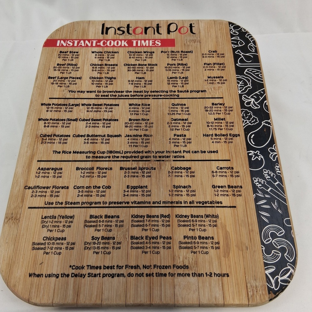 Instant Pot Bamboo Cutting Board Cook Time Reference Guide 14x11 Natural Wood